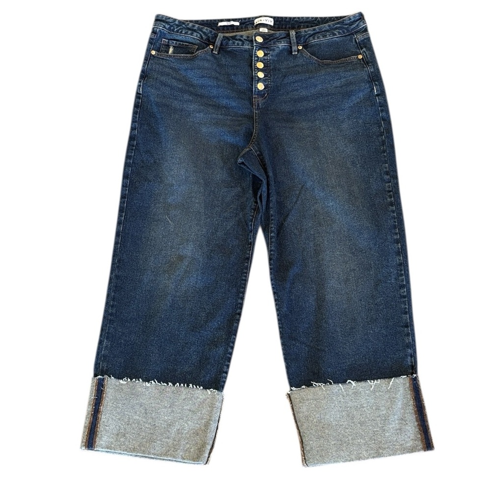 Ava & Viv Straight Recto Buttonfly Blue Cropped Cuffed Jeans Size 18